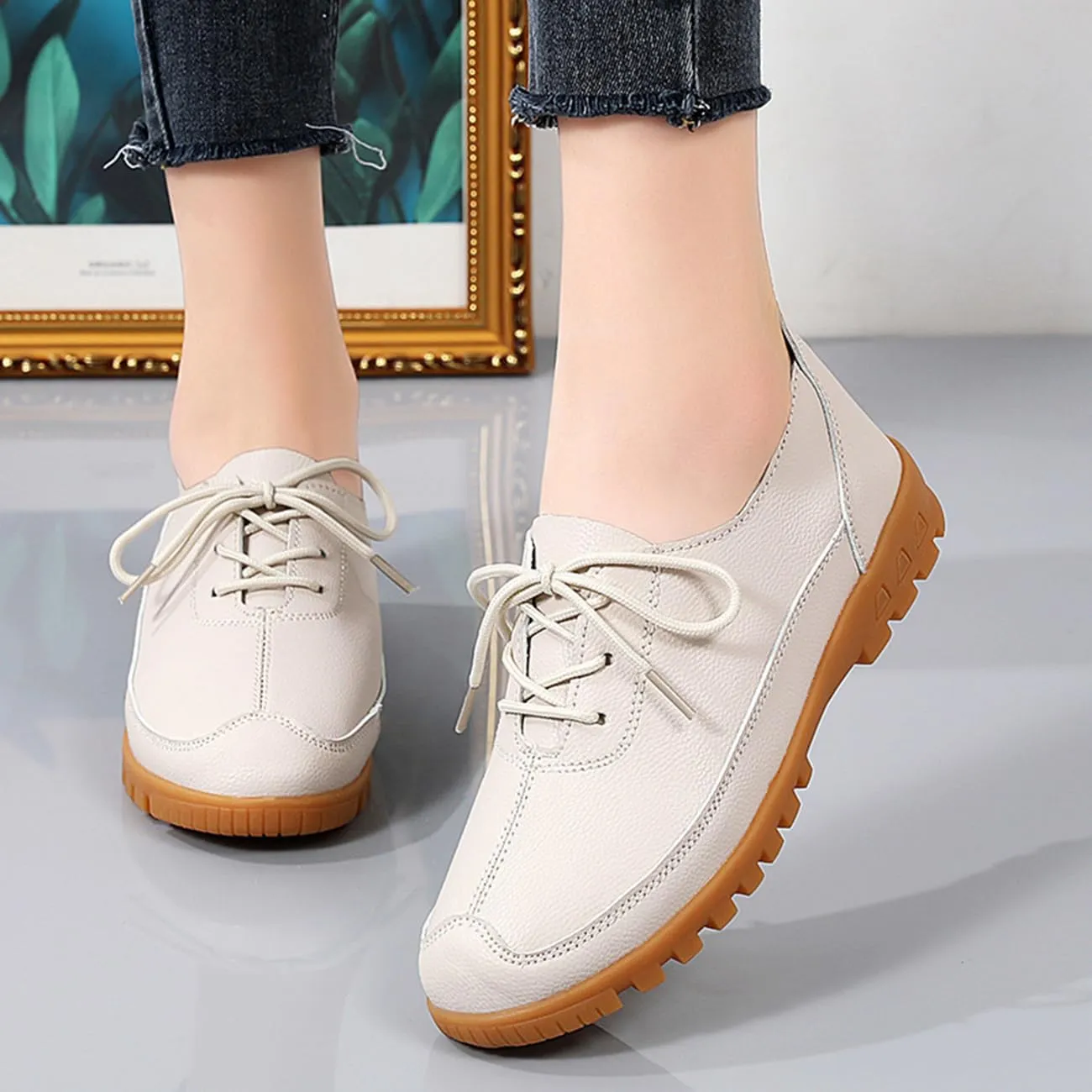 Women's Flat Shoes Lace Up Comfortable and Soft Oxford Non-Slip Brogues Shoes Business Casual Work