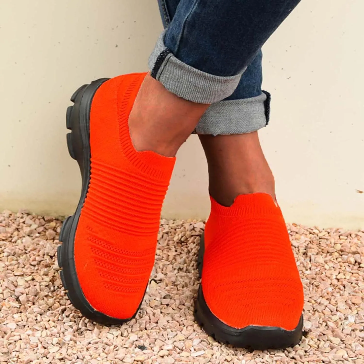 Womens Flat Slip On Sneakers Casual Walking Shoes Lightweight Canvas Comfortable Elastic Non Slip Loafers