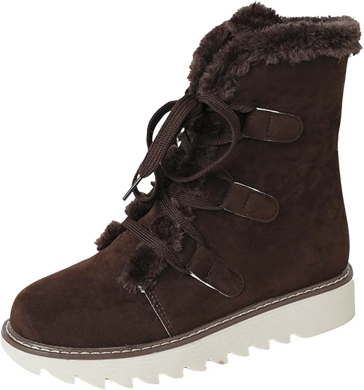 Women's Furry Boots Plus Velvet Warm Snow Boots Lace Up Mid Calf Boots Water Proof Winter Boots for Women Lace up