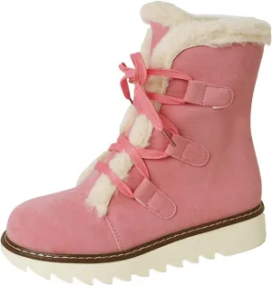 Women's Furry Boots Plus Velvet Warm Snow Boots Lace Up Mid Calf Boots Water Proof Winter Boots for Women Lace up