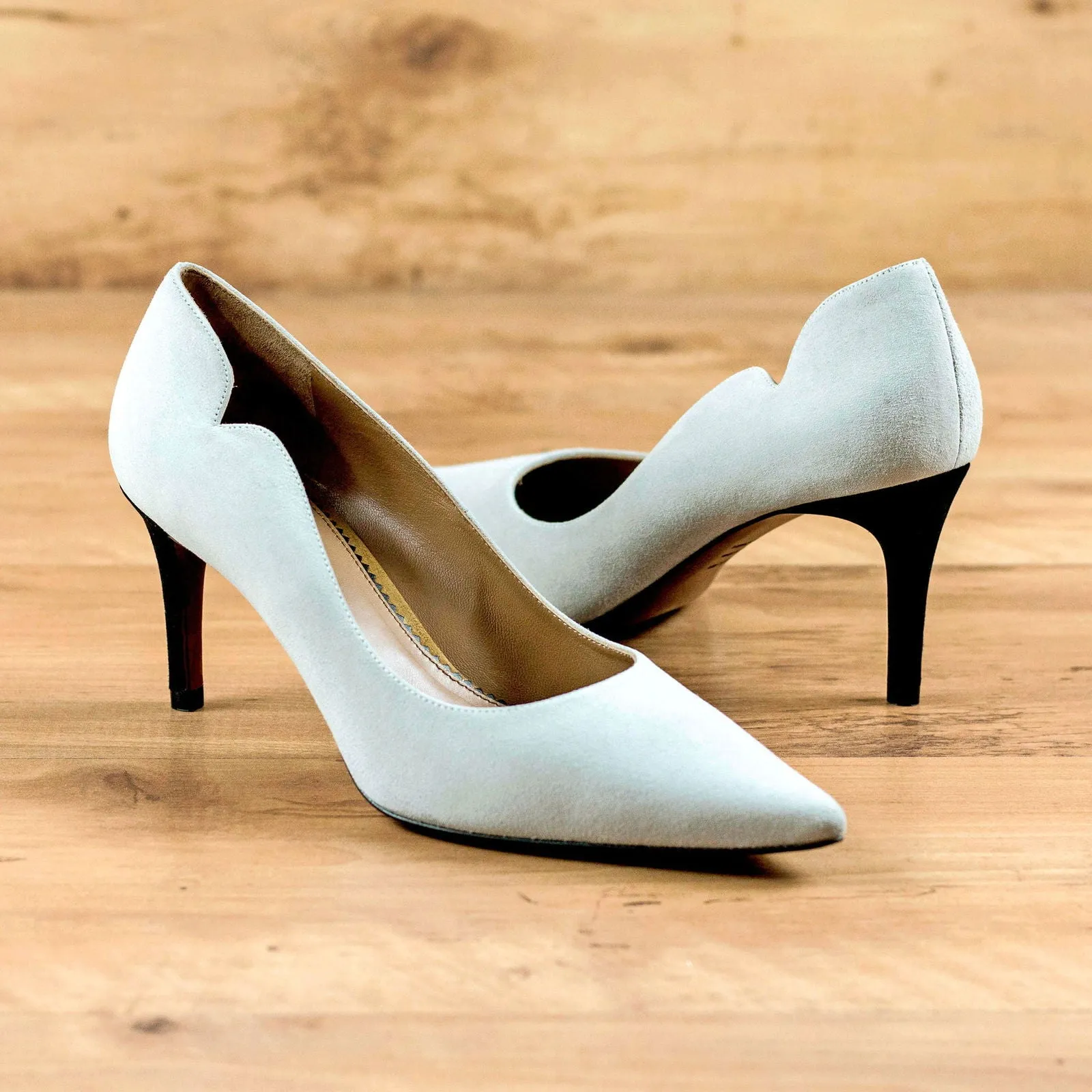 Women's Genoa Pointed Toe Leather Heels Wide Plus Size Stone Grey Luxury Black 4763
