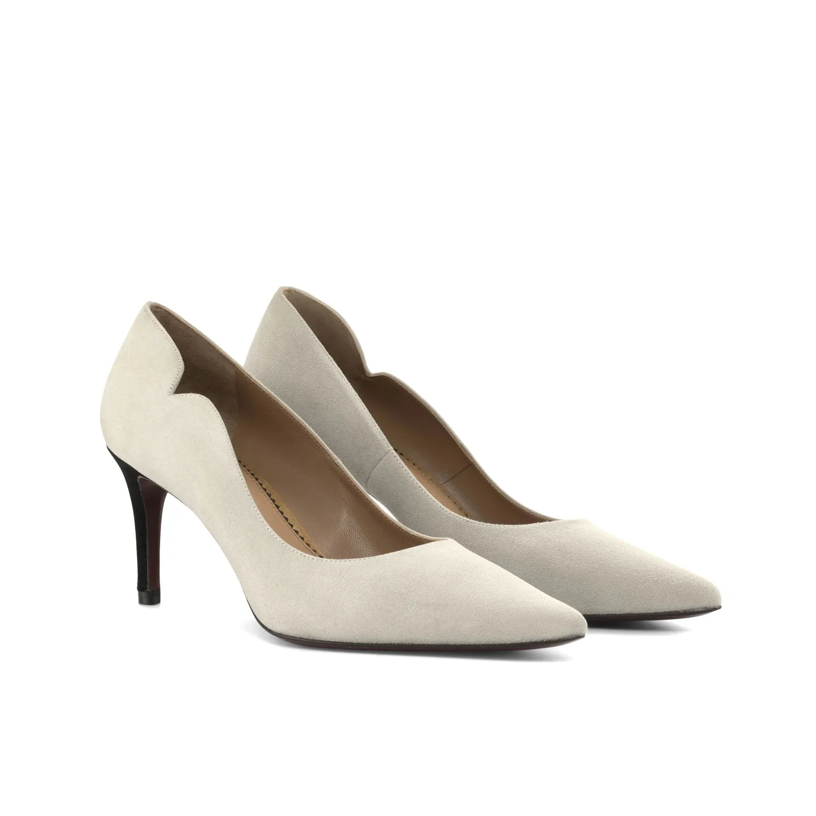 Women's Genoa Pointed Toe Leather Heels Wide Plus Size Stone Grey Luxury Black 4763