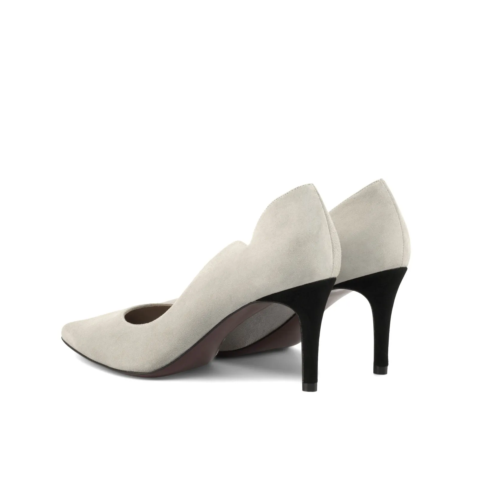 Women's Genoa Pointed Toe Leather Heels Wide Plus Size Stone Grey Luxury Black 4763
