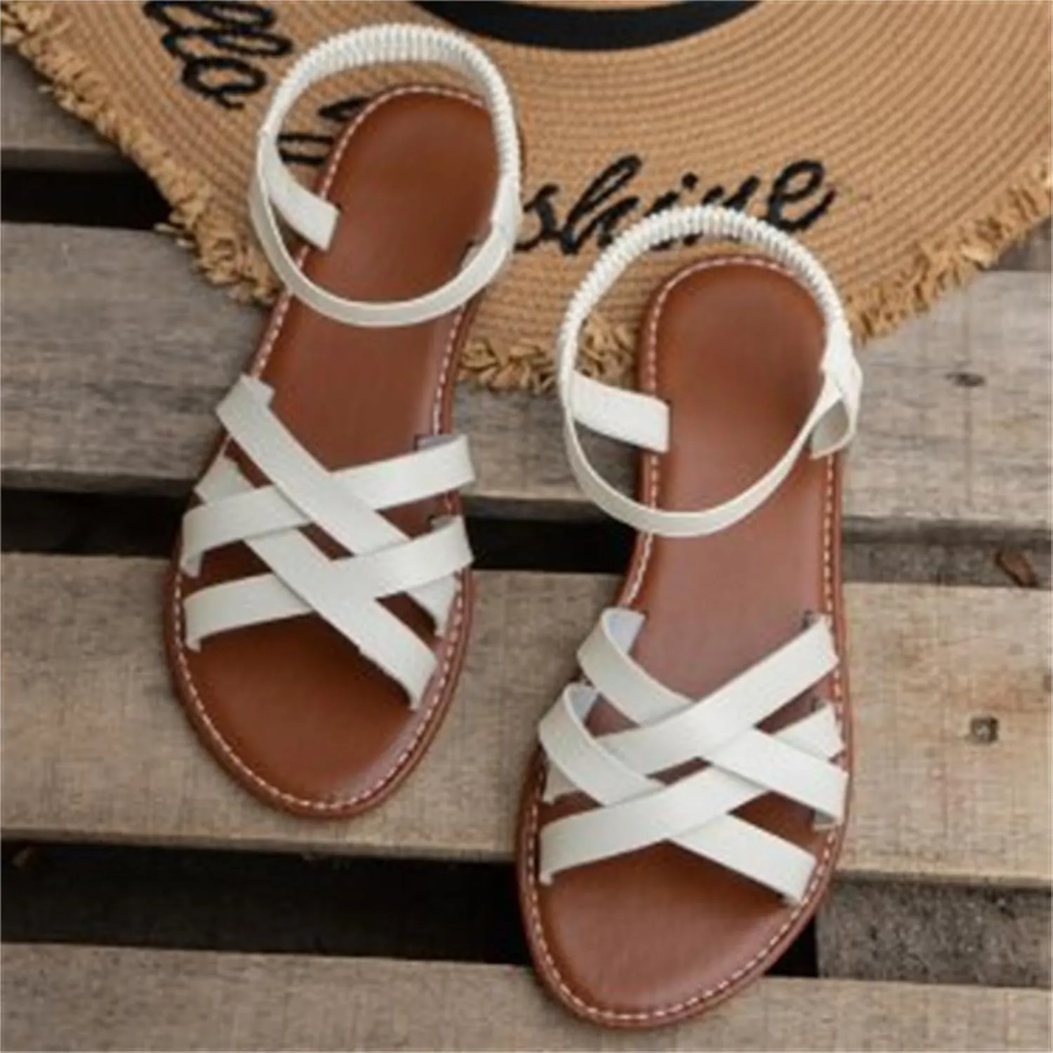 Women's Gladiator Strap Sandals Flat Fisherman Thong Cross Strappy Leathe Casual Woven - Braided Sandals, Beach Dressy Summer Rope Bohemian Summer Comfy Boho Flats Teen Girls Spring Shoes