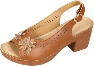 Women's Heeled Sandal Women's Casual Thick Heel Fish Mouth Thick Sole Slippers Fashion Flower Decoration Open