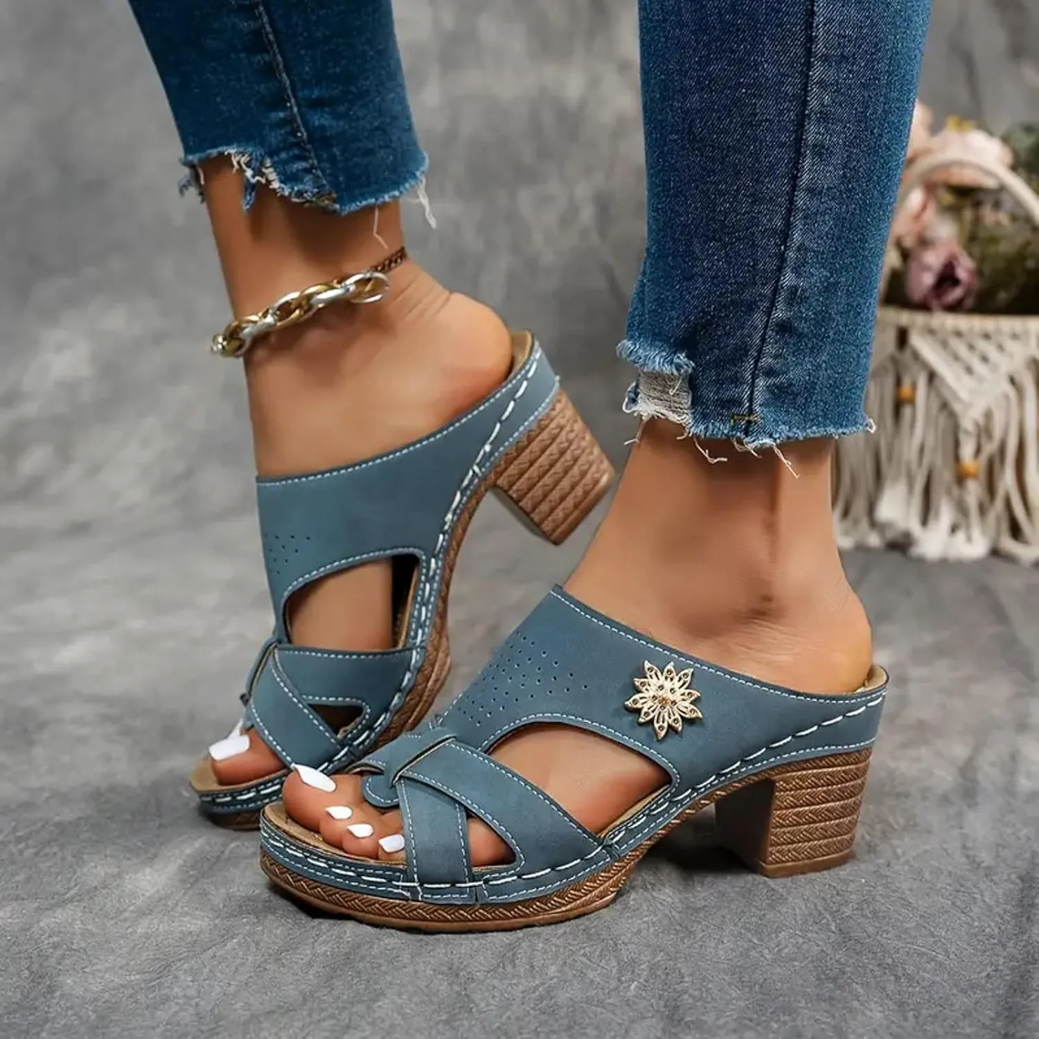 Women's Heeled Sandal Women's Thick Heeled Fish Mouth Shoes Fashionable And Casual Hollowed Out Outerwear Open