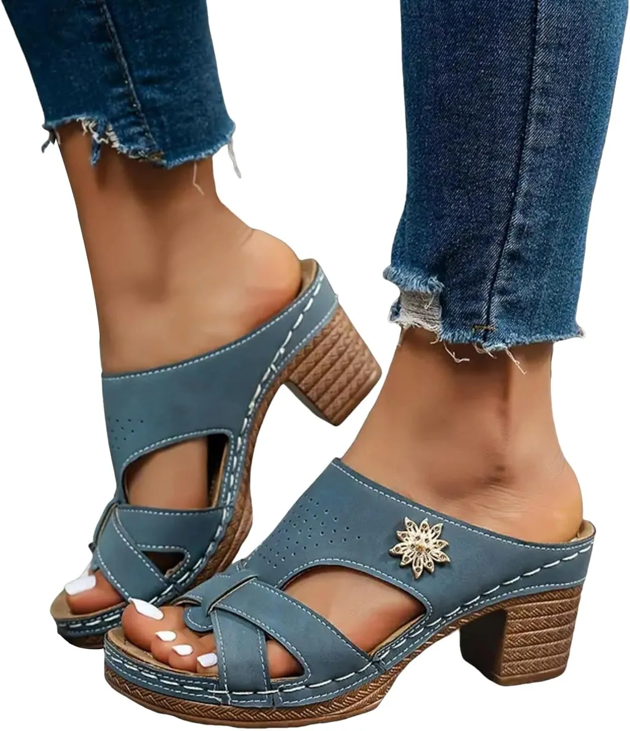 Women's Heeled Sandal Women's Thick Heeled Fish Mouth Shoes Fashionable And Casual Hollowed Out Outerwear Open