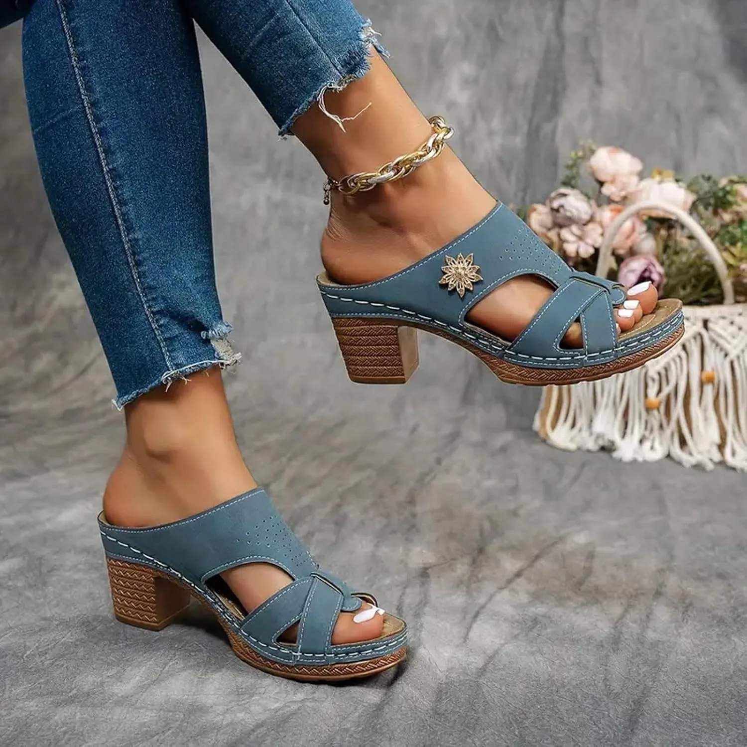 Women's Heeled Sandal Women's Thick Heeled Fish Mouth Shoes Fashionable And Casual Hollowed Out Outerwear Open