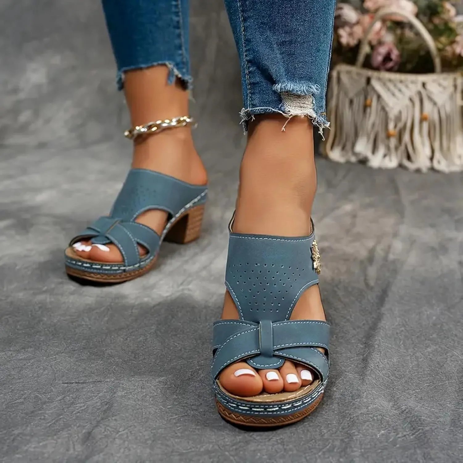 Women's Heeled Sandal Women's Thick Heeled Fish Mouth Shoes Fashionable And Casual Hollowed Out Outerwear Open