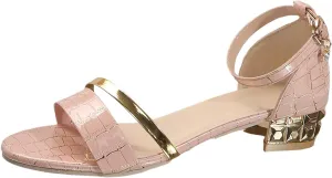 Women's Heeled Sandals Fashionable And Versatile Thick Heel Single Strap Pattern Women's Shoes Low Heel Casual And