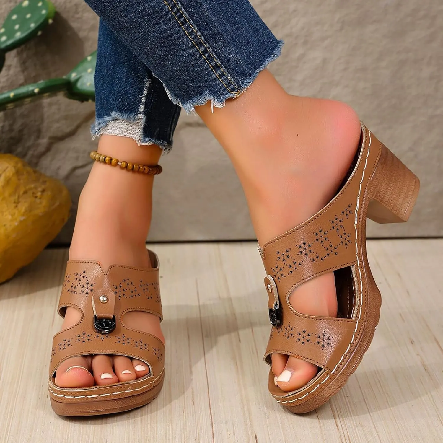 Women's Heeled Sandals Ladies' Open Toe Thick Heeled Sandals With A Fish Mouth Large Size Summer European And Heels