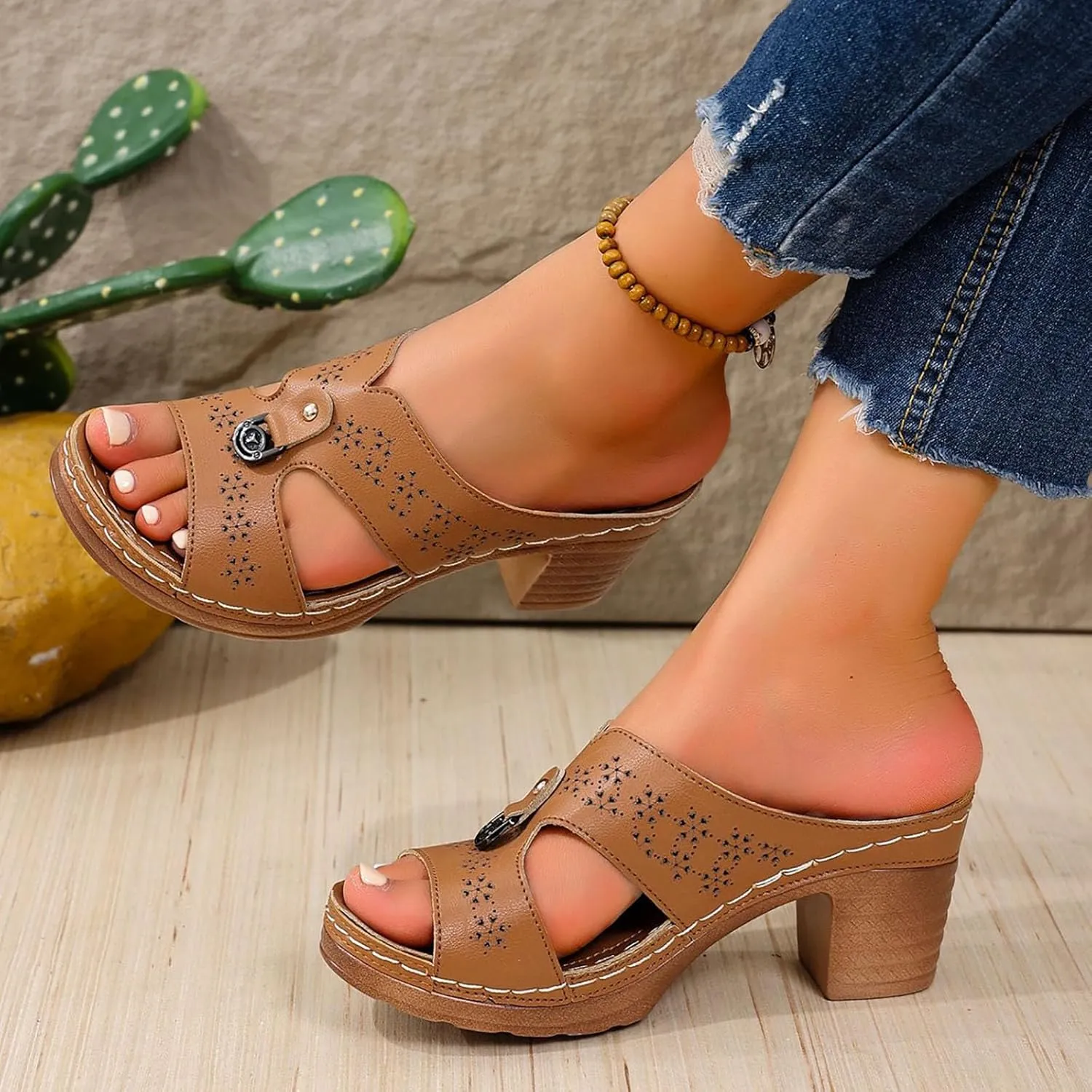 Women's Heeled Sandals Ladies' Open Toe Thick Heeled Sandals With A Fish Mouth Large Size Summer European And Heels