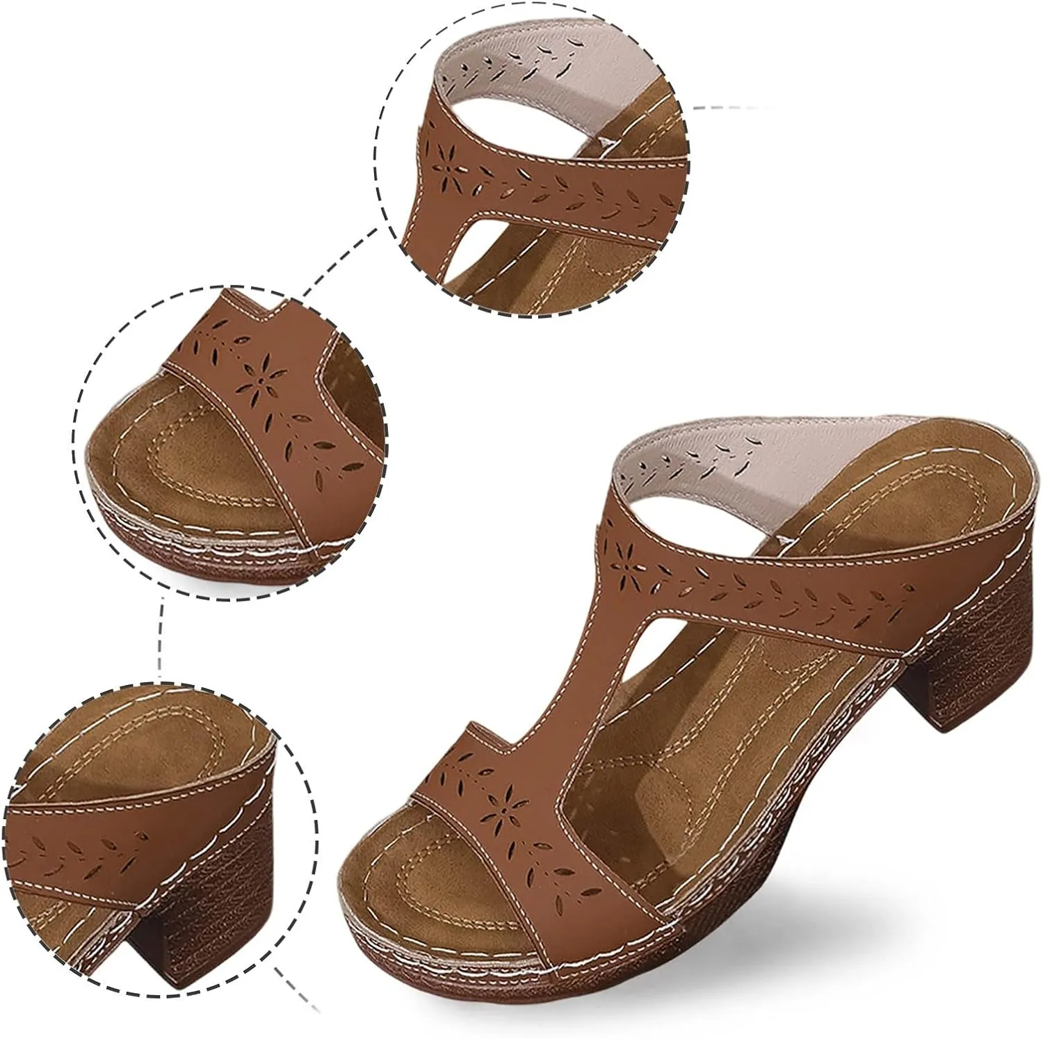 Women's Heeled Sandals Open Toe Slip On Summer Block Mid Heels Fish Mouth Open Toe Ankle Strap Sandal Slippers
