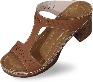 Women's Heeled Sandals Open Toe Slip On Summer Block Mid Heels Fish Mouth Open Toe Ankle Strap Sandal Slippers