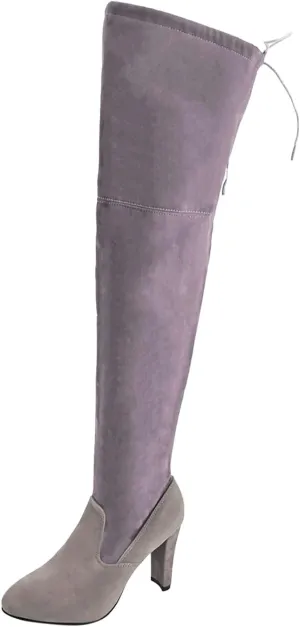 Womens Knee High Boots Thigh High Suede Block Boots Winter Dress Tall Boots Round Toe Zipper Long Boots