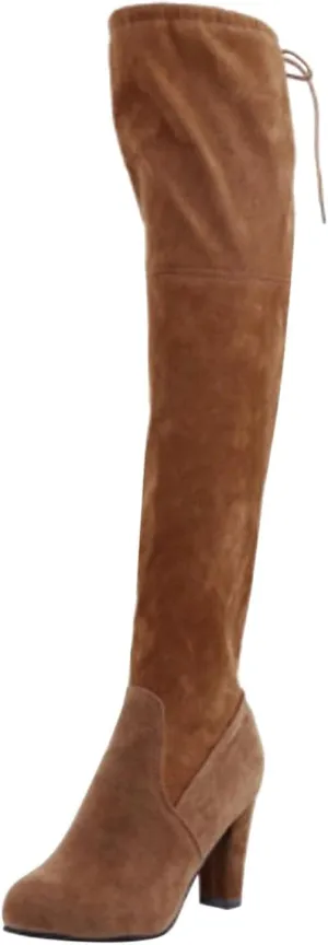 Womens Knee High Boots Thigh High Suede Block Boots Winter Dress Tall Boots Round Toe Zipper Long Boots