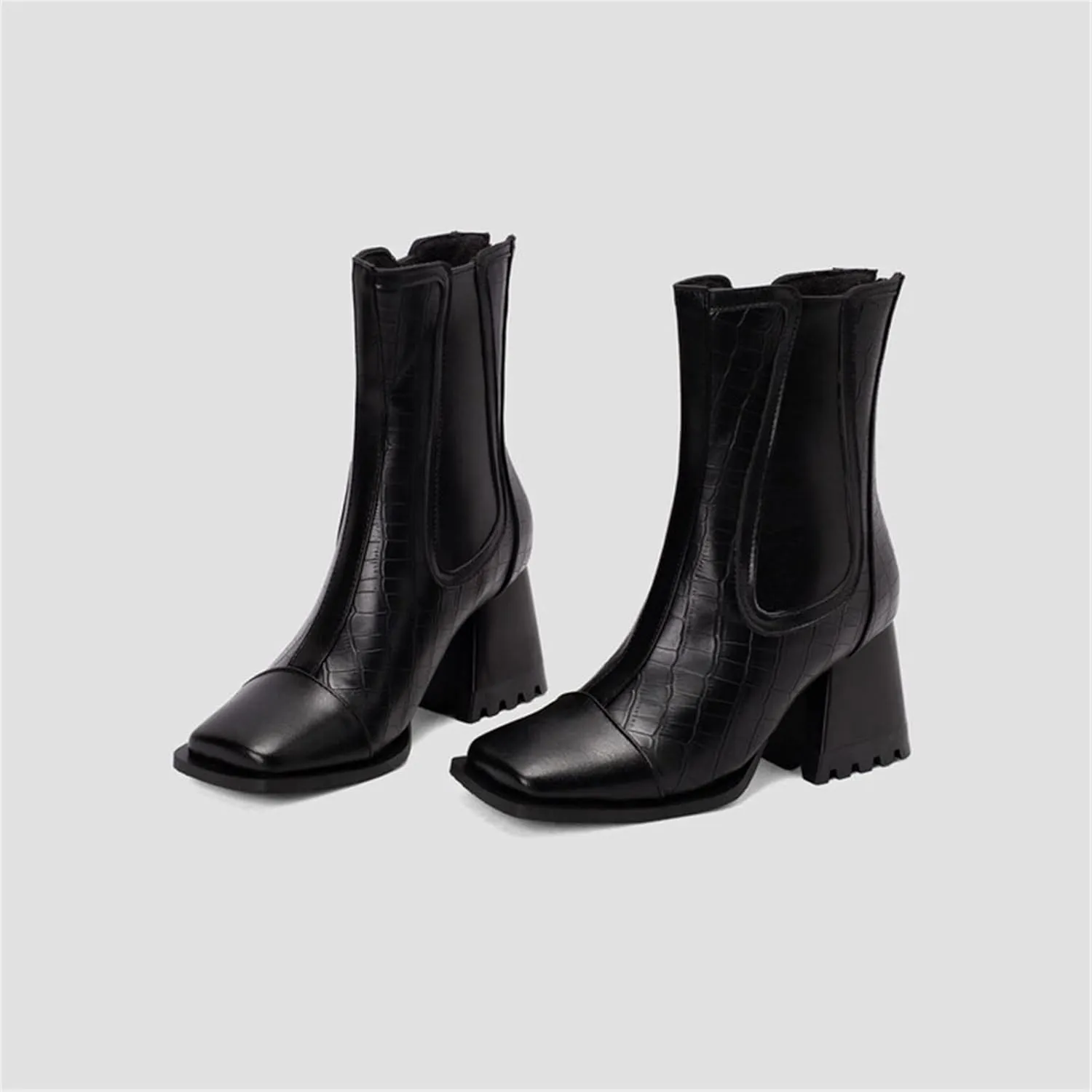 Women's Lace Up Ankle Booties Ladies Fashion Leather Face Square Toe Back Zip Chunky High Heel Lace up Western Boots