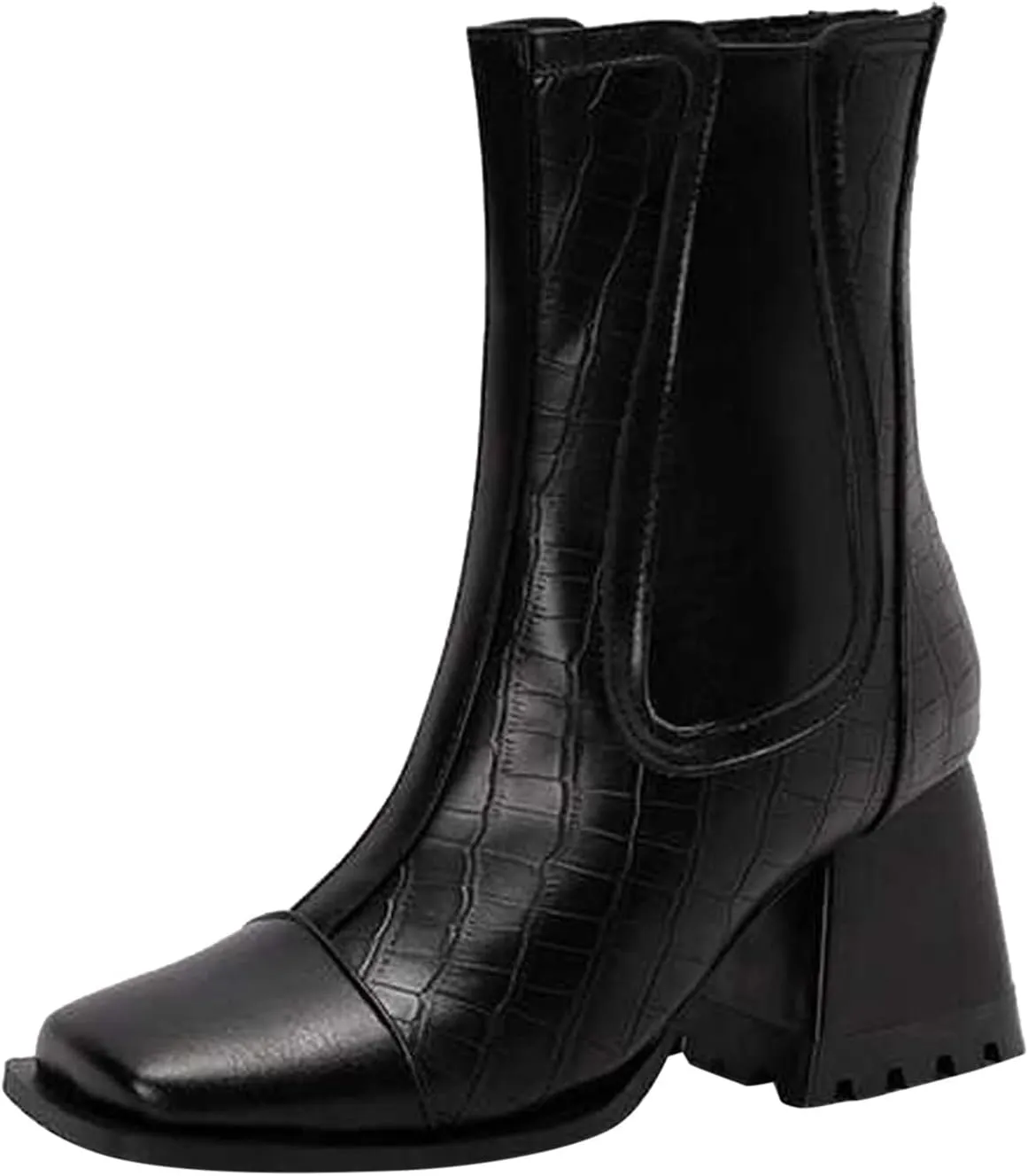 Women's Lace Up Ankle Booties Ladies Fashion Leather Face Square Toe Back Zip Chunky High Heel Lace up Western Boots