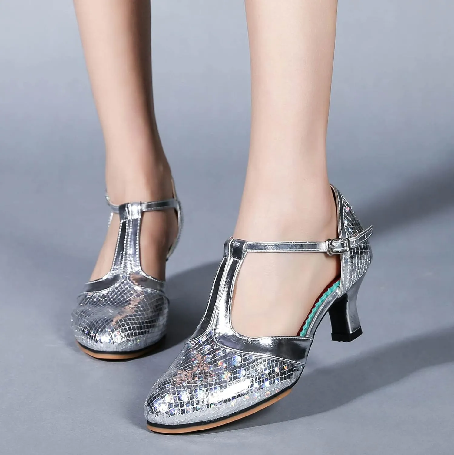 Womens Leather Ballroom Dance Shoes Latin Performance Dance Shoes Closed Toe Ankle Floral Sandals for Women Comfort