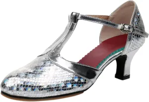 Womens Leather Ballroom Dance Shoes Latin Performance Dance Shoes Closed Toe Ankle Floral Sandals for Women Comfort