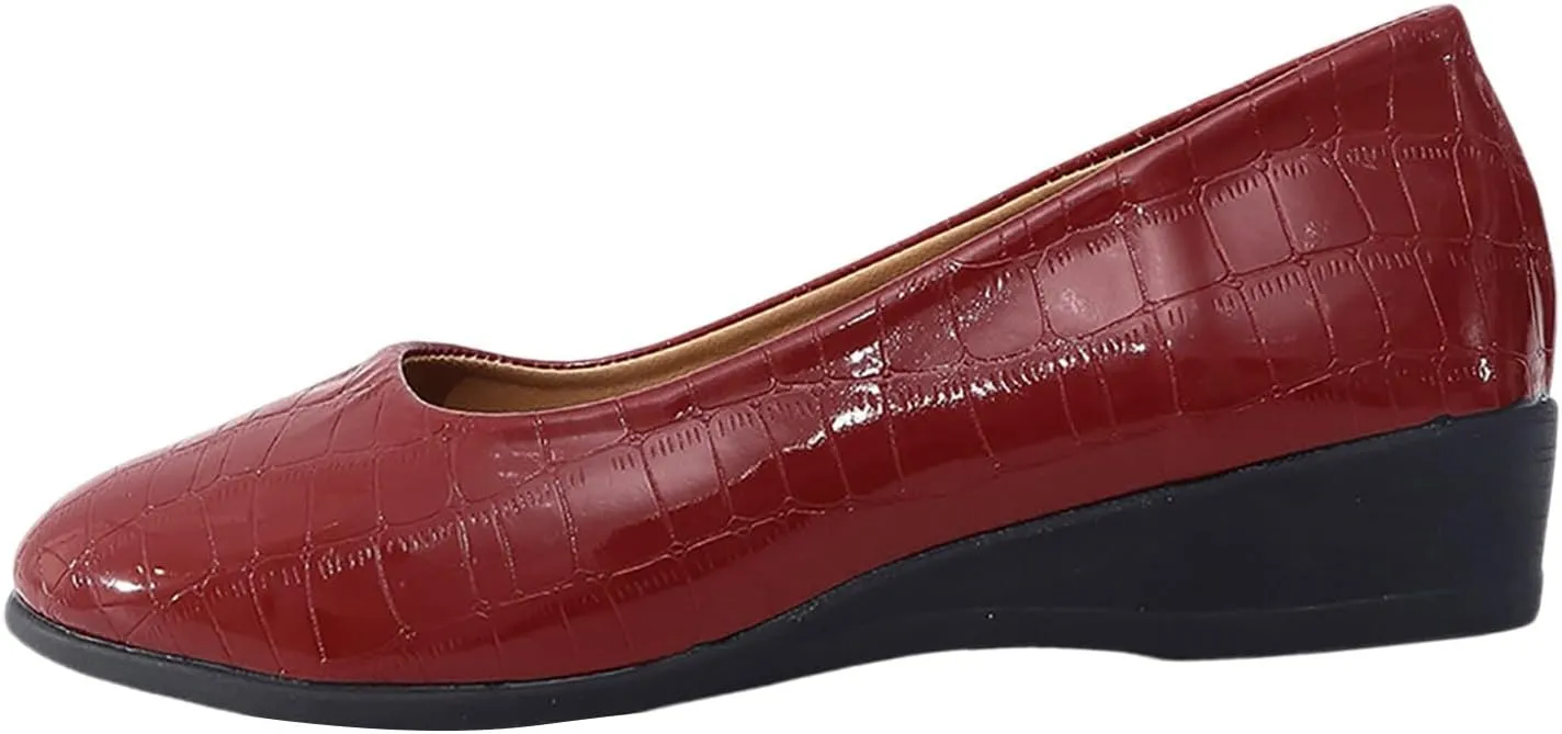 Women's Leather Closed Toe 2 Inch Mid Wedges Heels with Arch Support Round Toe Comfortable Dress for Sneaker Casual Shoe