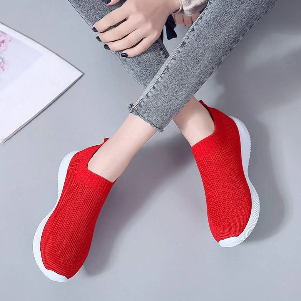 Women's Lightweight Slip On Walking Running Shoes Slip On Shoes Women Lether Women's Casual Shoes Fashion Sneakers Red Tennis Shoe Cross Trainer Shoe