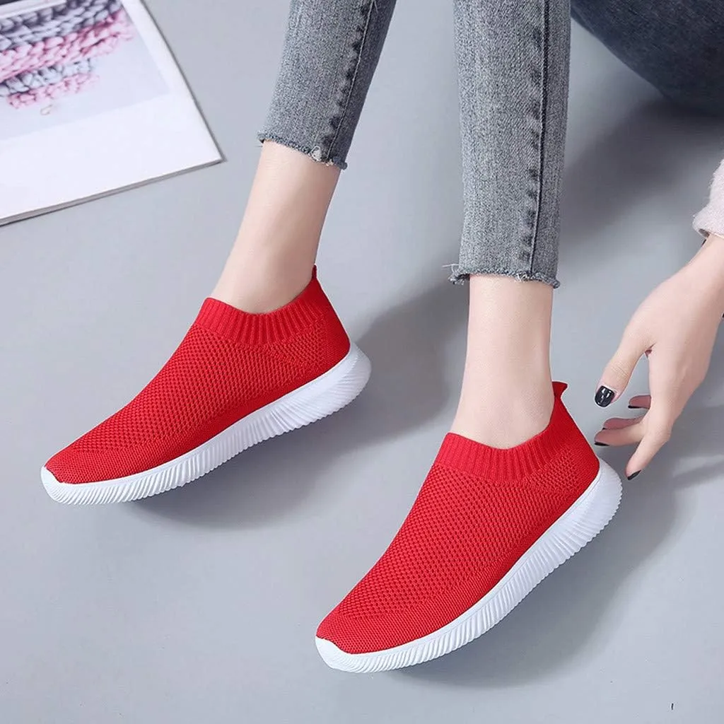 Women's Lightweight Slip On Walking Running Shoes Slip On Shoes Women Lether Women's Casual Shoes Fashion Sneakers Red Tennis Shoe Cross Trainer Shoe