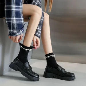 Women's Loafers Platform Slip on Shoes for Women 2023 Spring British Tassel Casual Flats Shoes Woman Black Patent Leather