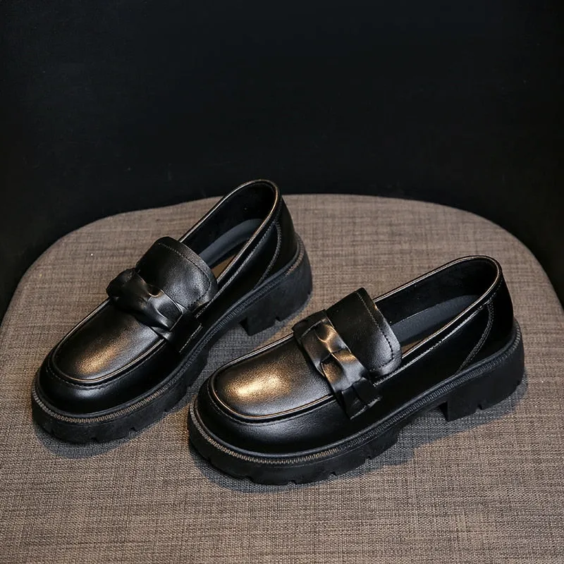 Women's Loafers Platform Slip on Shoes for Women 2023 Spring British Tassel Casual Flats Shoes Woman Black Patent Leather