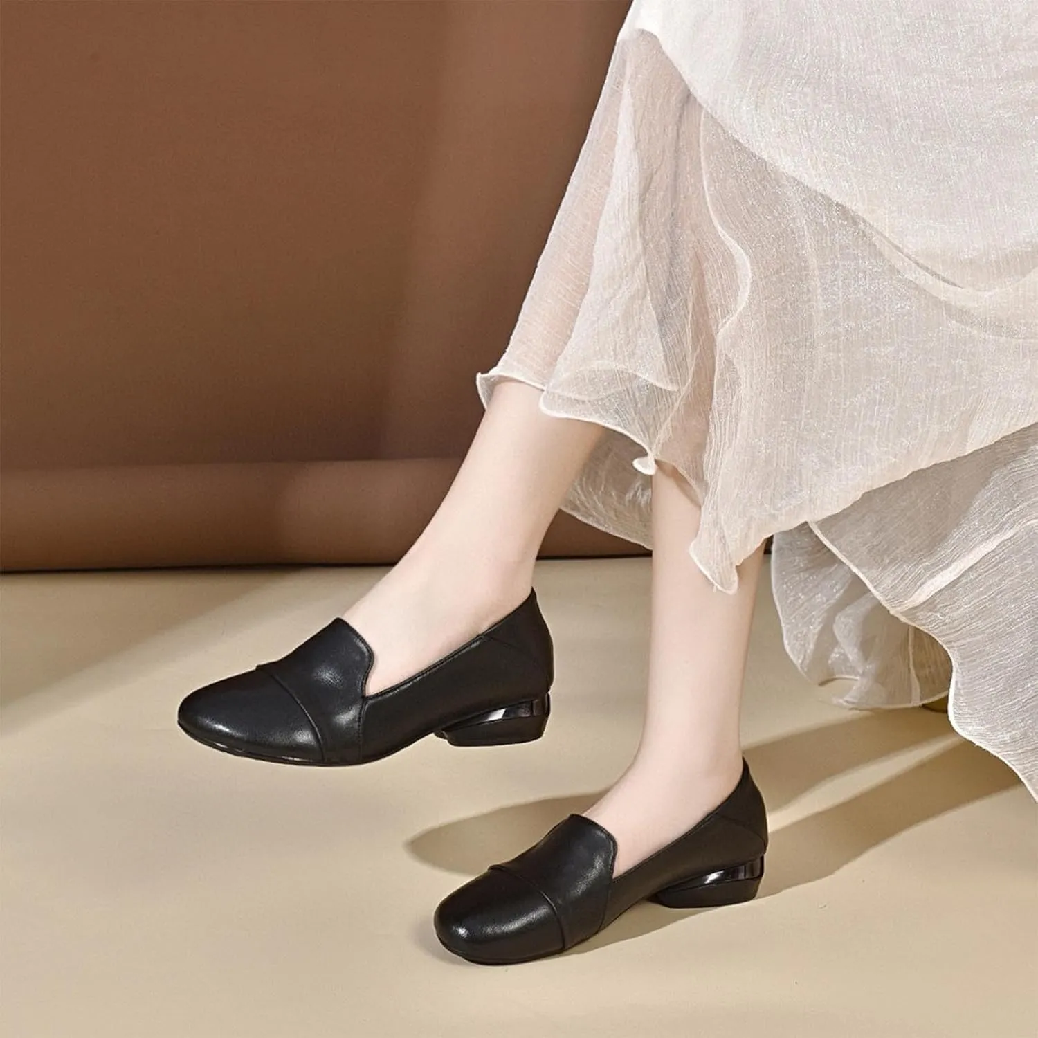 Womens Low Block Chunky Heels Pumps Elegant Closed Round Toe Pumps Shoes Low Platform Shoes Ladies Office Pumps Shoes