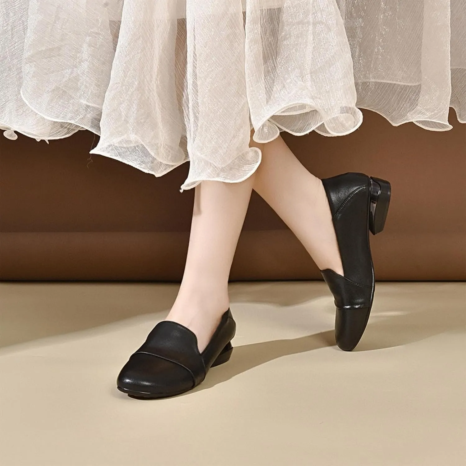 Womens Low Block Chunky Heels Pumps Elegant Closed Round Toe Pumps Shoes Low Platform Shoes Ladies Office Pumps Shoes