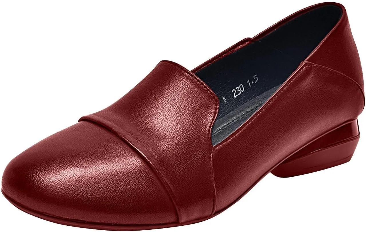 Womens Low Block Chunky Heels Pumps Elegant Closed Round Toe Pumps Shoes Low Platform Shoes Ladies Office Pumps Shoes