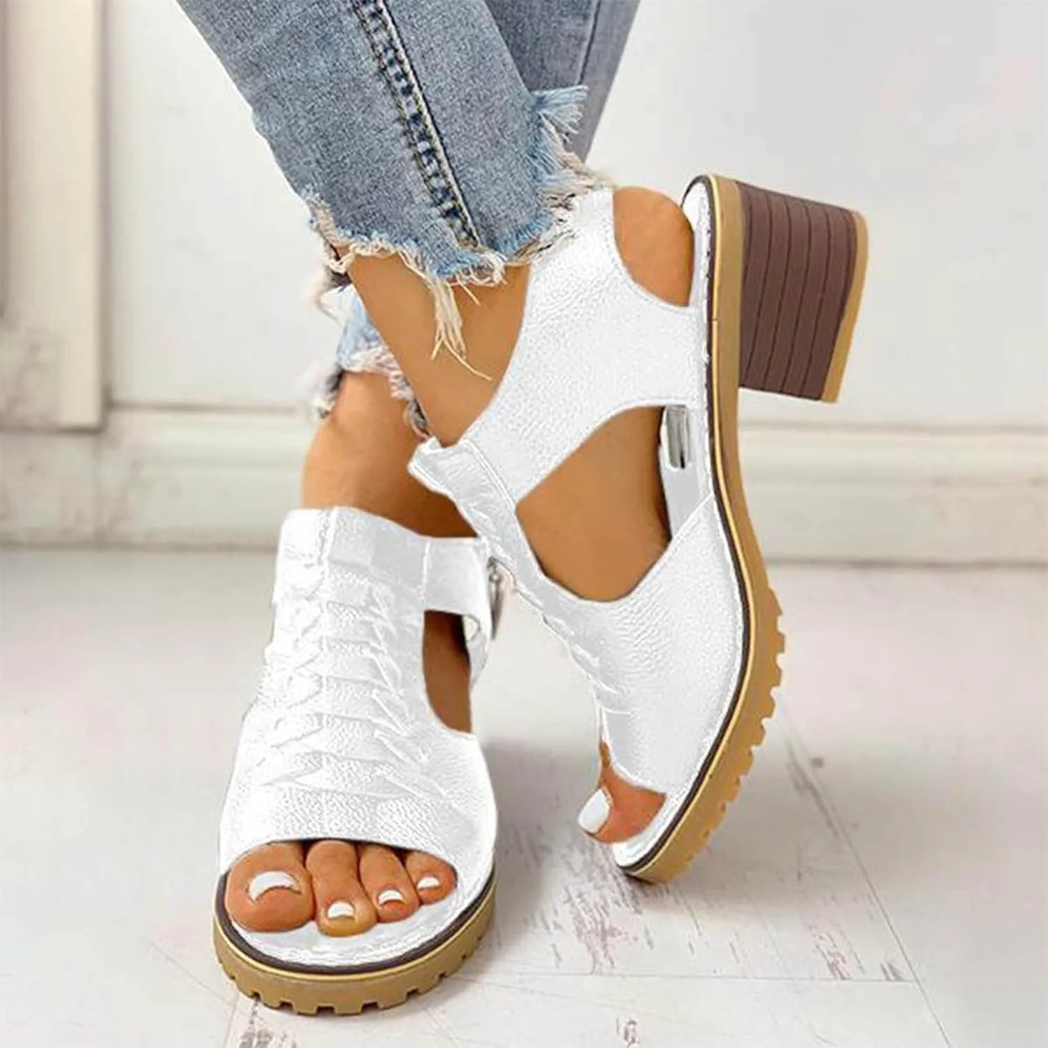 Womens Low Chunky Heel Sandals Fashion Ankle Zipper Open Toe Sandals Comfortable Sandales Summer Dressy Party Sandals