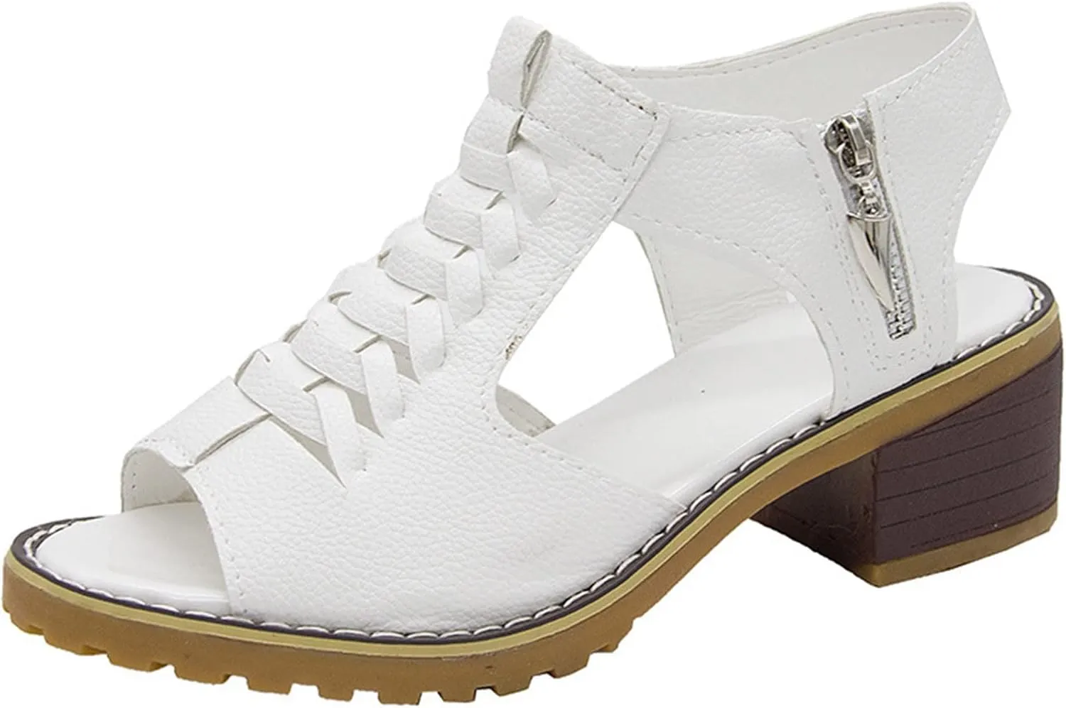 Womens Low Chunky Heel Sandals Fashion Ankle Zipper Open Toe Sandals Comfortable Sandales Summer Dressy Party Sandals