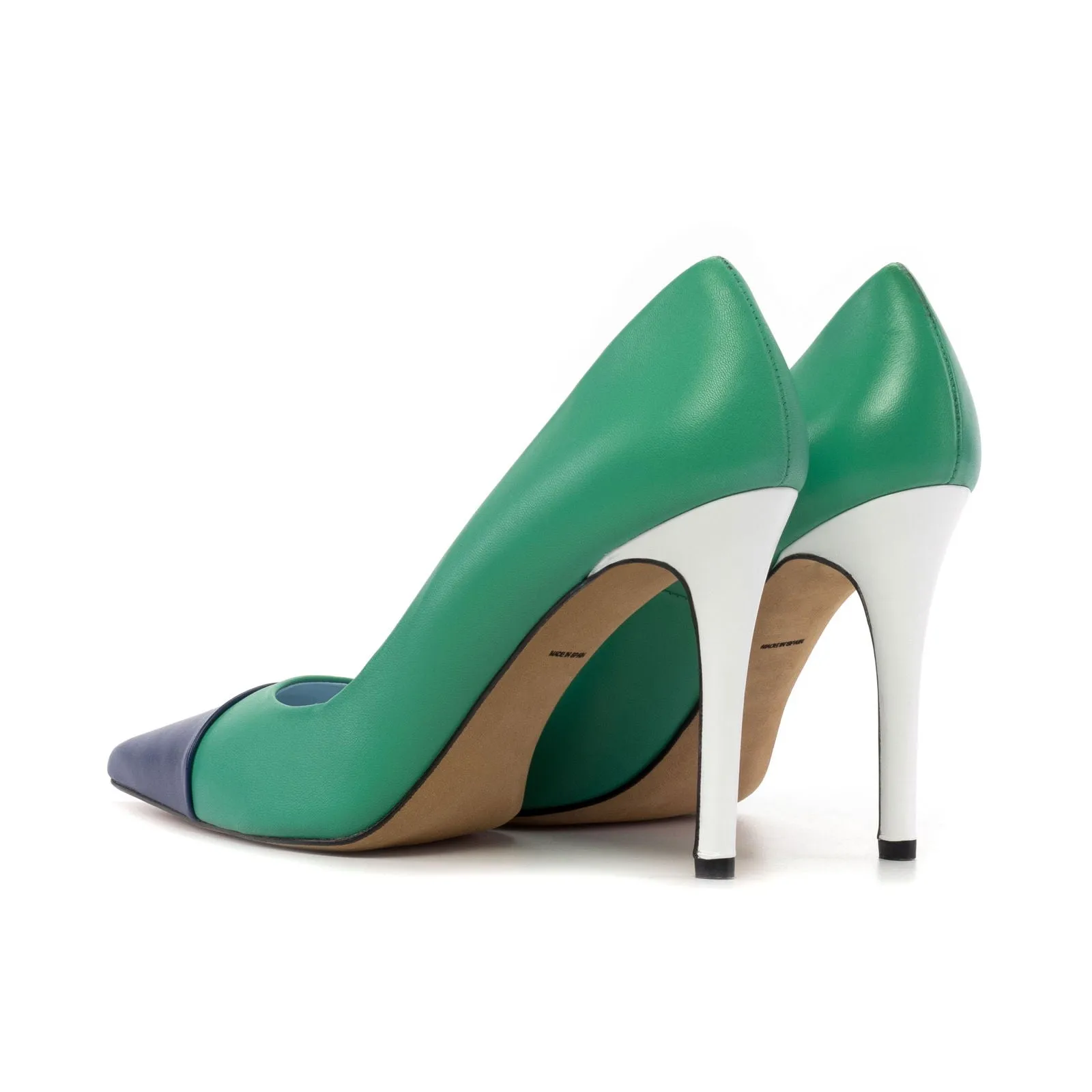 Women's Milan Pointed Toe Leather Heels Wide Plus Size Tourmaline Green Deep Blue 5754