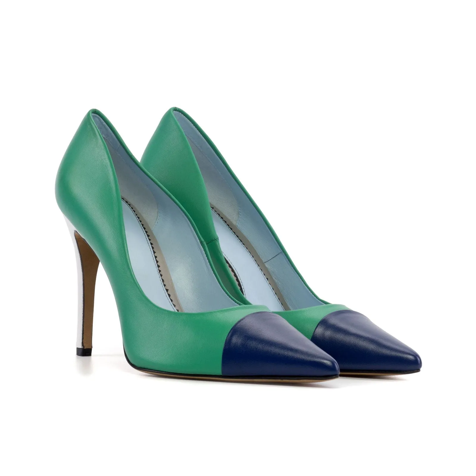 Women's Milan Pointed Toe Leather Heels Wide Plus Size Tourmaline Green Deep Blue 5754