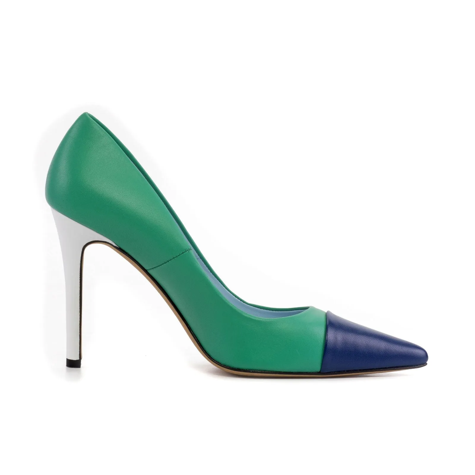 Women's Milan Pointed Toe Leather Heels Wide Plus Size Tourmaline Green Deep Blue 5754