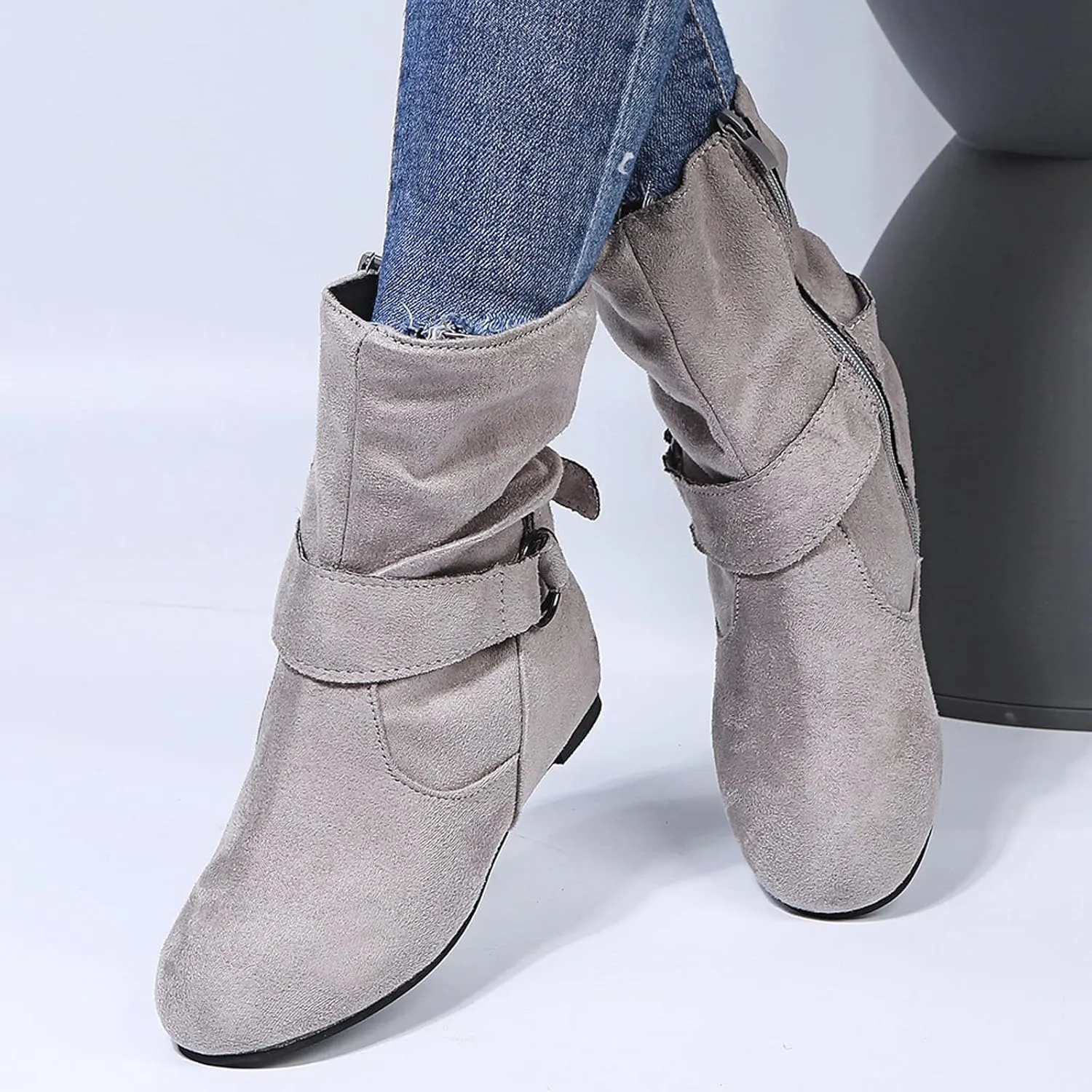 Women's Modern Western Slouch Boots Cowboy Distressed Boot Flat Low Heel Riding Boots With Side Zipper Bootie Shoes