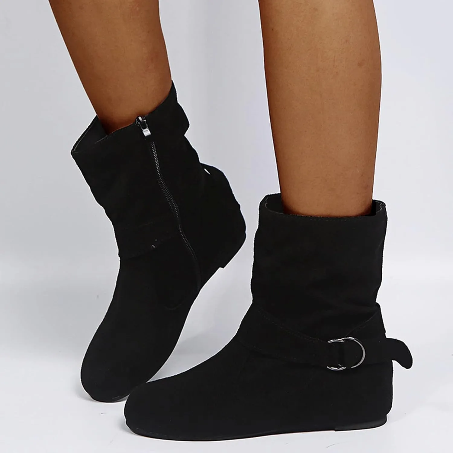 Women's Modern Western Slouch Boots Cowboy Distressed Boot Flat Low Heel Riding Boots With Side Zipper Bootie Shoes