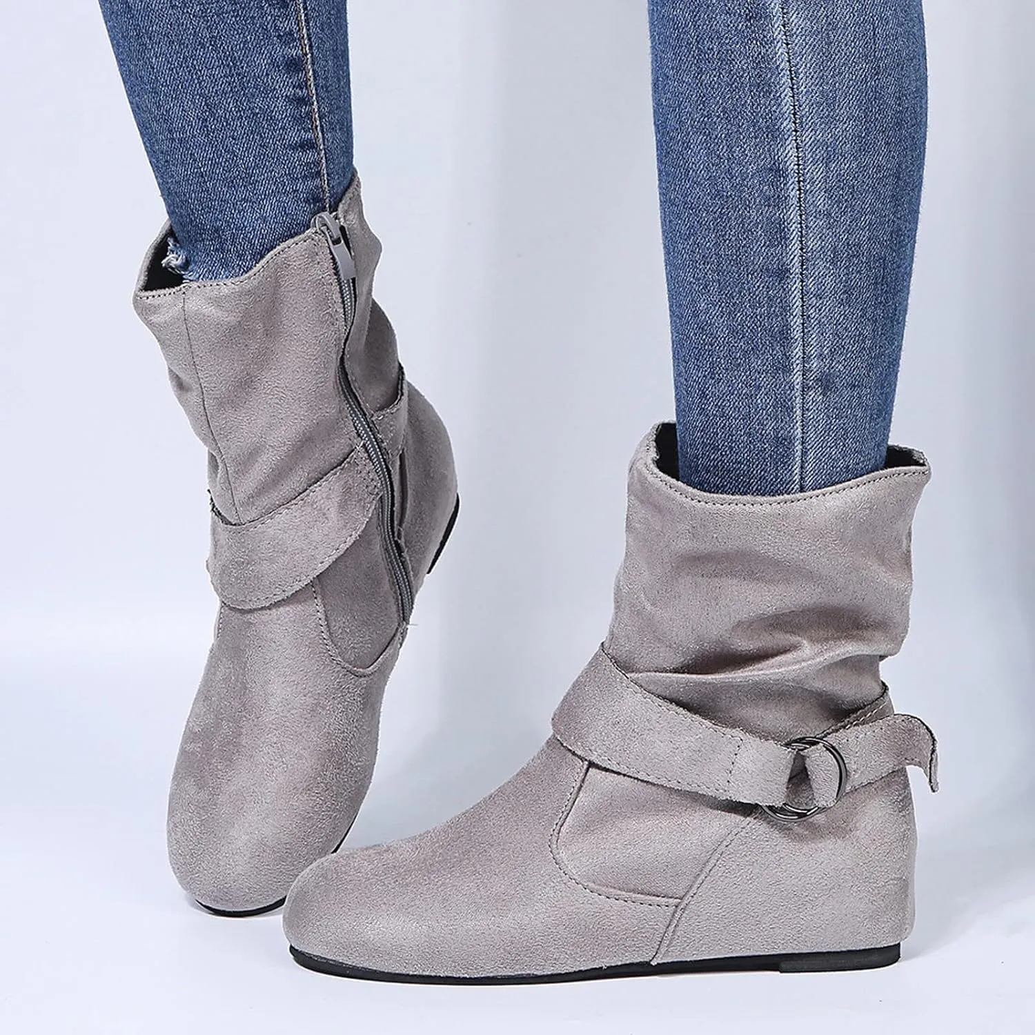 Women's Modern Western Slouch Boots Cowboy Distressed Boot Flat Low Heel Riding Boots With Side Zipper Bootie Shoes