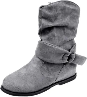 Women's Modern Western Slouch Boots Cowboy Distressed Boot Flat Low Heel Riding Boots With Side Zipper Bootie Shoes
