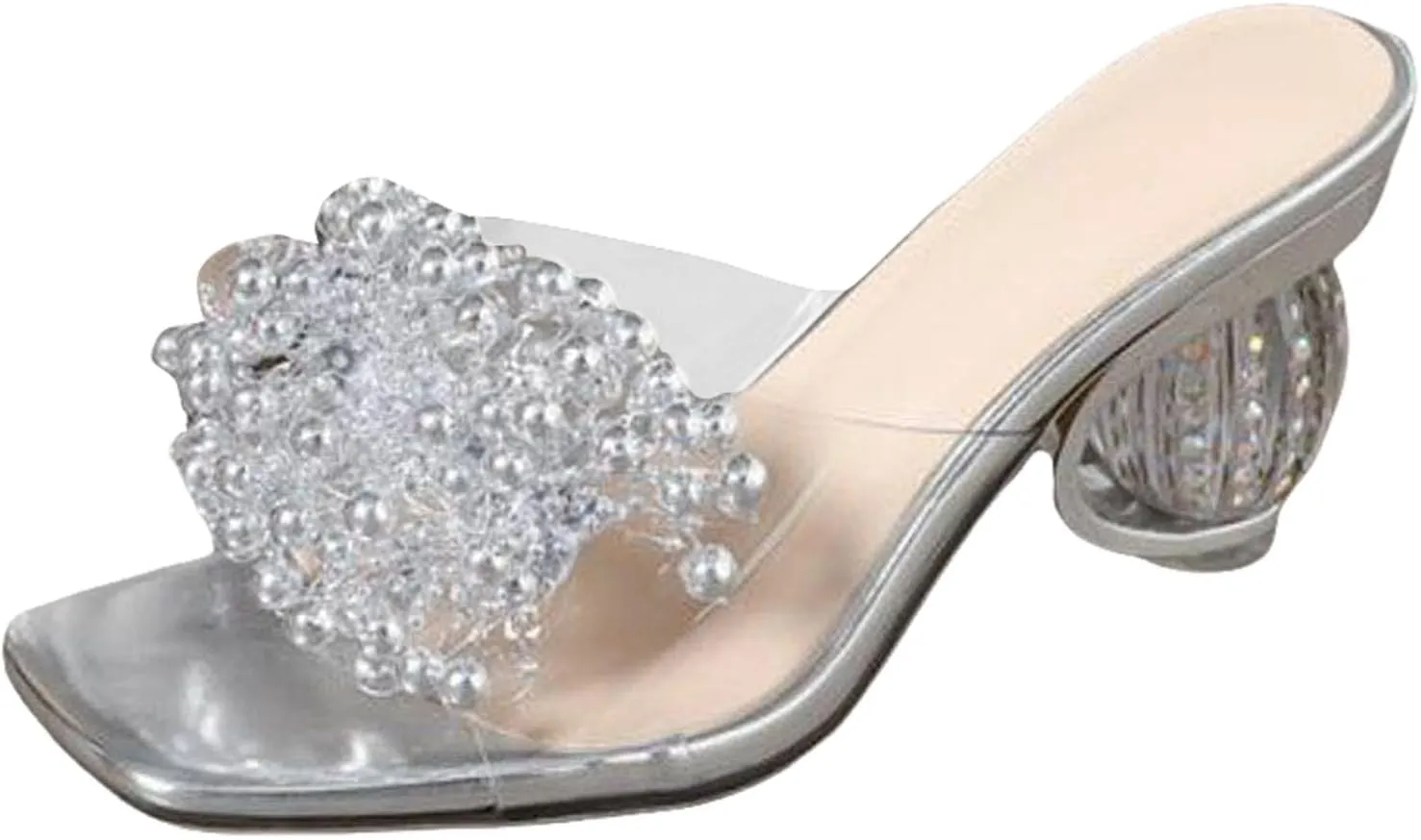 Women's Open Toe Heeled Sandal Chunky Heel Rhinestone Ladies Shoes Fashion Casual High Heel Open Fish Mouth Square