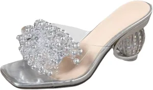 Women's Open Toe Heeled Sandal Chunky Heel Rhinestone Ladies Shoes Fashion Casual High Heel Open Fish Mouth Square