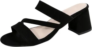 Women's Open Toe Heels Sandals Dressy Slide Slip on Low Block Chunky Heeled Sandals Comfortable Casual Summer Shoes