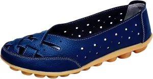 Womens Orthopedic Loafers in Breathable Leather Comfortable Hollow Soft Flats Sandals Summer Casual Slip-On Shoes Cutout Sole Slide Sports 2025 Comfort Sandals Out Round Toe Fashion Loafer