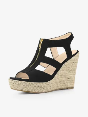 Women's Platform Heels Slingback Zipper Wedge Sandals