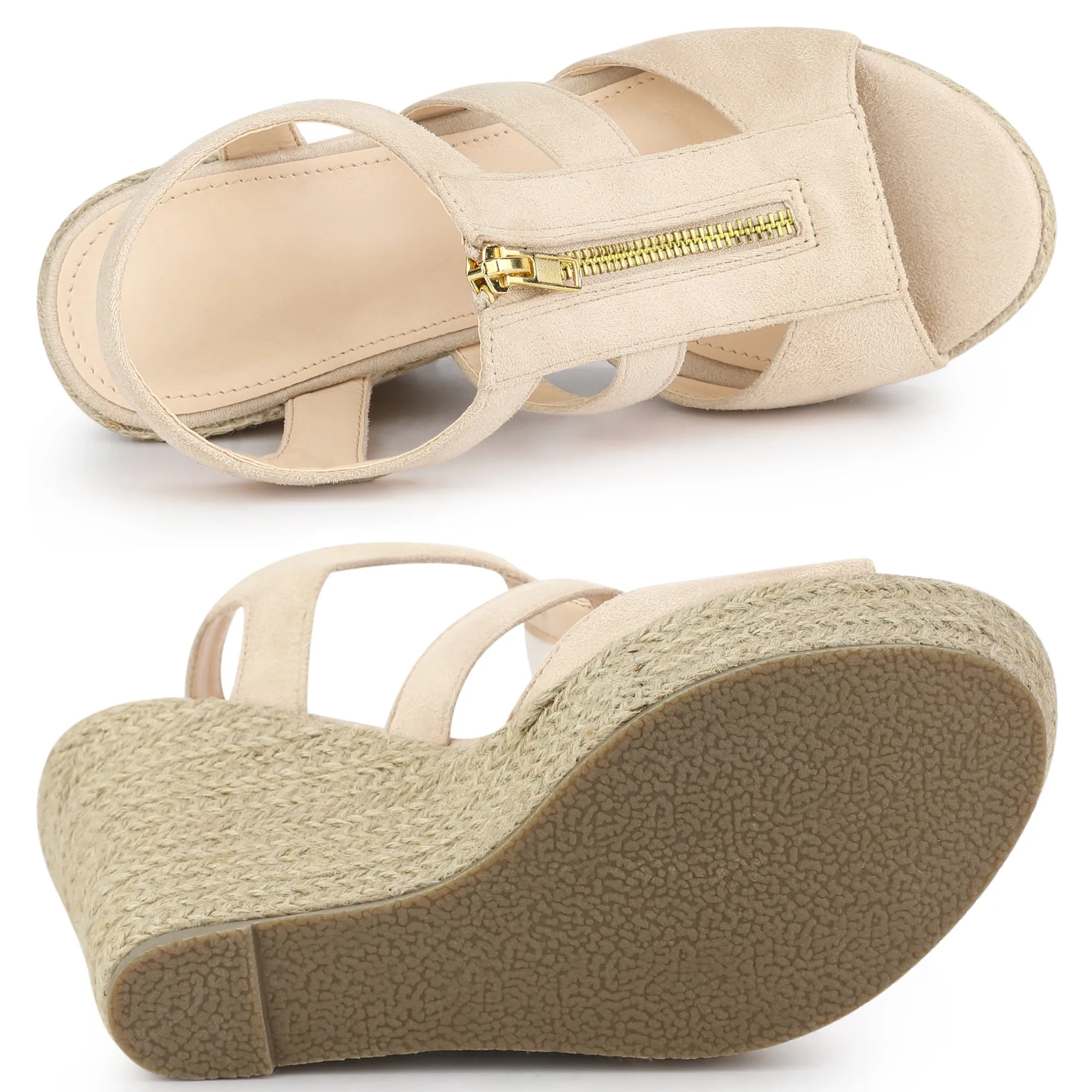 Women's Platform Heels Slingback Zipper Wedge Sandals