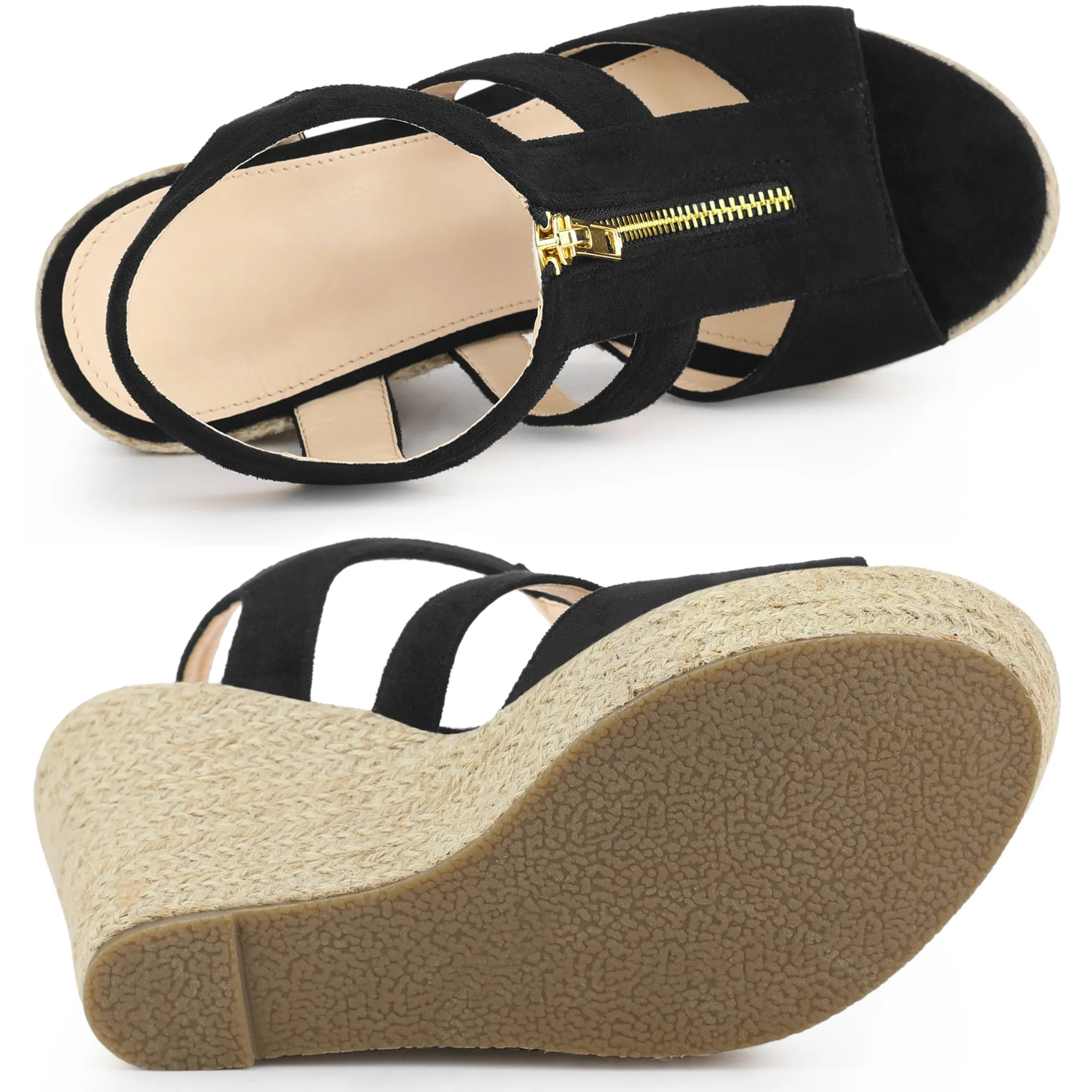 Women's Platform Heels Slingback Zipper Wedge Sandals