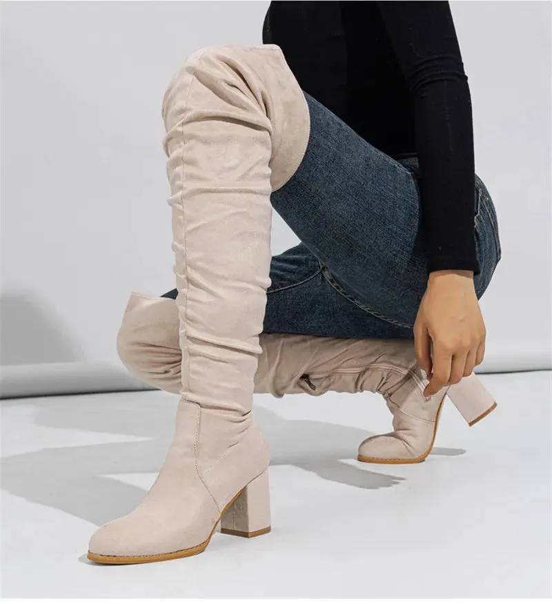 Women's Pleated Over-The-Knee Boots – Pointed Toe Thin Heels for Winter 2025