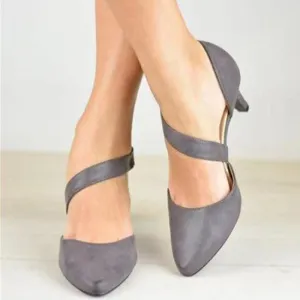 Women’s Pointed Toe Cross Strap Shoes with Short Stiletto Heel in 5 Colors